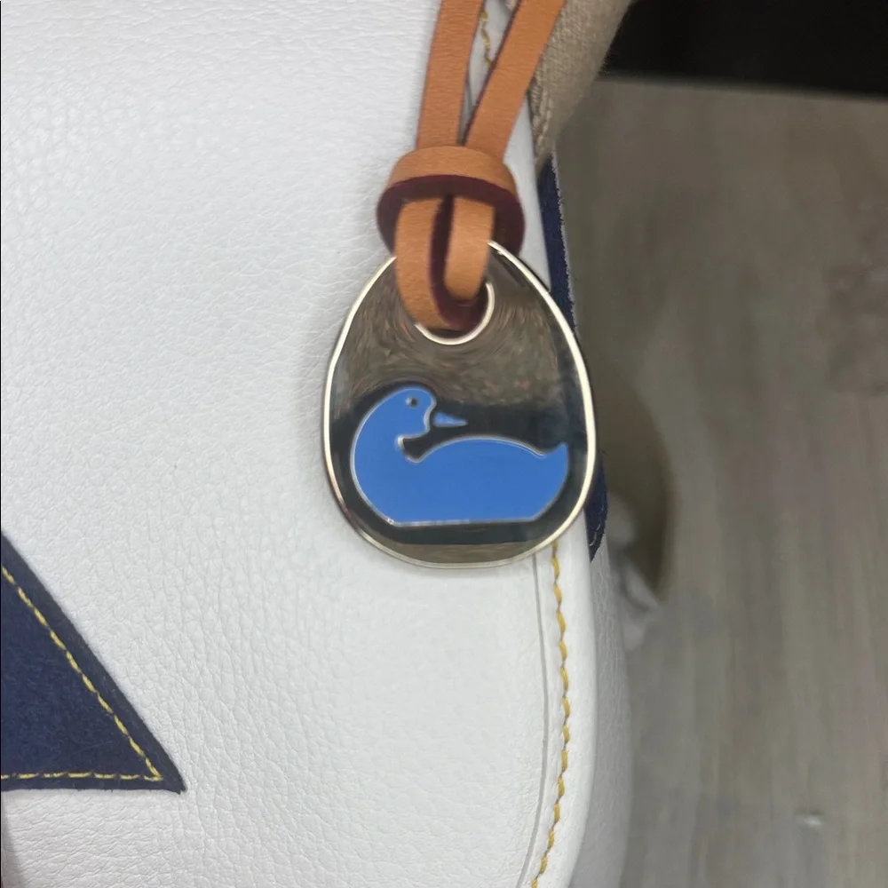 Dooney & Bourke White and Navy Medium Toggle Crossbody Bag